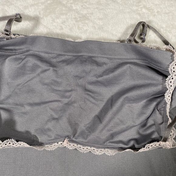 Victorias Secret Pink Lace Trimmed Gray Camisole Top Shelf Bra Y2K Women's Sz L - Picture 4 of 5